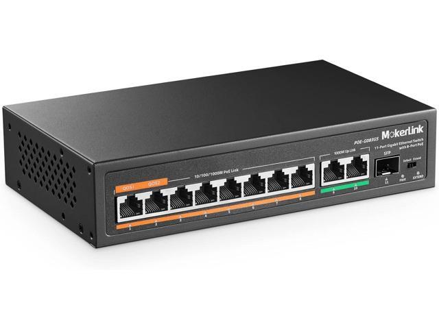 MokerLink 11 Port Gigabit PoE Switch with 8 PoE+ Port, 2 Gigabit Uplink, 1 SFP Port, 120W AI Detection, Qos, Fanless Metal Plug & Play Unmanaged...