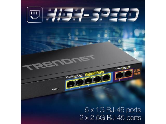 TRENDnet 7-Port Multi-Gig Switch, 5 x 1G RJ-45 Base-T Ports, 2 x 2.5G RJ-45 Ports, 20Gbps Switching Capacity, Wall Mountable, Plug & Play, Network...