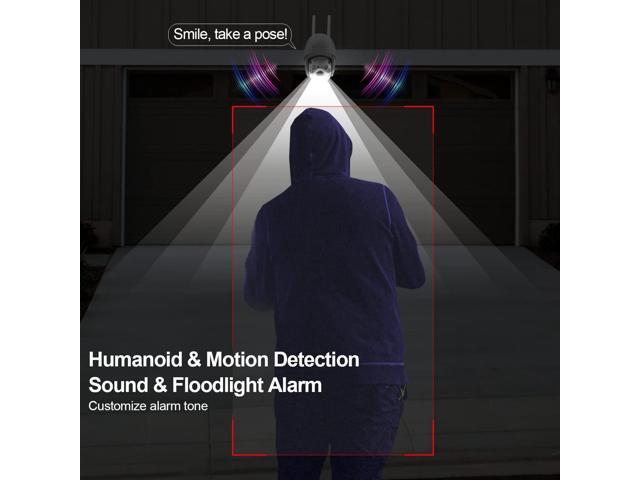 360° View Pan/Tilt/Digital Zoom 3MP WiFi Security Camera Outdoor, Motion Detection, Humanoid Tracking, Floodlight & Siren Alarm, Color Night Vision,...