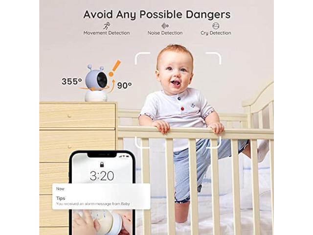 Boifun 5 Baby Monitor, 1080p Wifi Baby Monitor Via Android/IOS App Control, Video Record & Playback, Sound & Temperature Sensor Detection, Night...