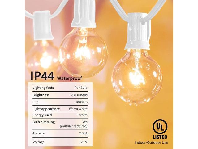 Afirst White Outdoor String Lights 50FT with 53 Glass Bulbs Waterproof Patio Lights for Wedding Home Garden Backyard Party
