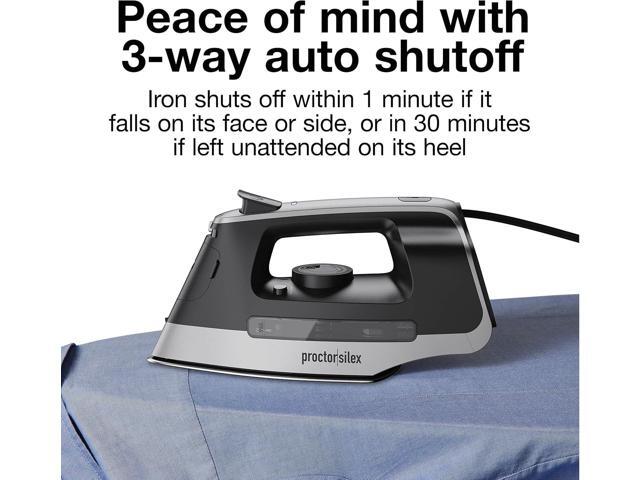 Proctor Silex Steam Iron for Clothes with Durable Stainless Steel Soleplate, 1500 Watts, 8 Retractable Cord, 3-Way Auto Shutoff, Anti-Drip, Gray...