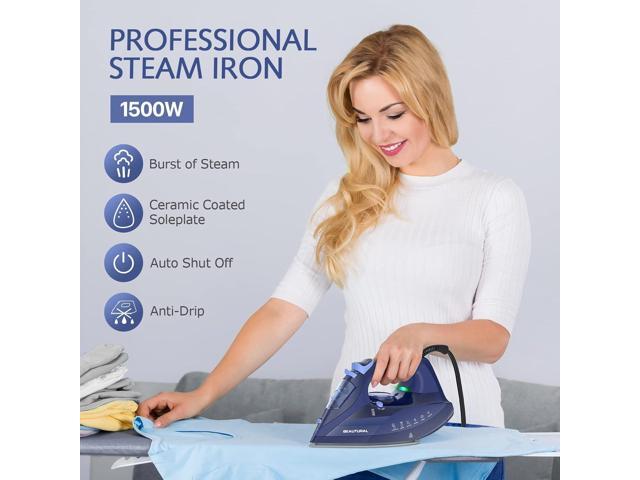 BEAUTURAL Steam Iron for Clothes with Precision Thermostat Dial, Ceramic Coated Soleplate, 3-Way Auto-Off, Self-Cleaning, Anti-Calcium, Anti-Drip Blue