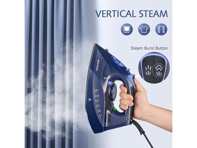 BEAUTURAL Steam Iron for Clothes with Precision Thermostat Dial, Ceramic Coated Soleplate, 3-Way Auto-Off, Self-Cleaning, Anti-Calcium, Anti-Drip Blue