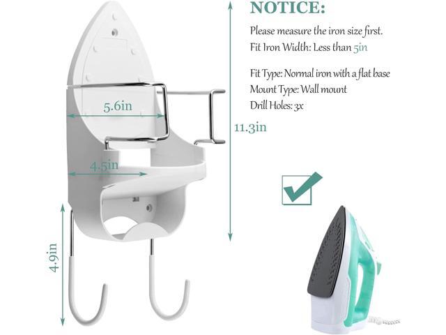 Wall Mount Iron Board Hanger and Ironing Board Storage Organizer Shelf With Removable Hooks for Household Bathroom Laundry Room (White)