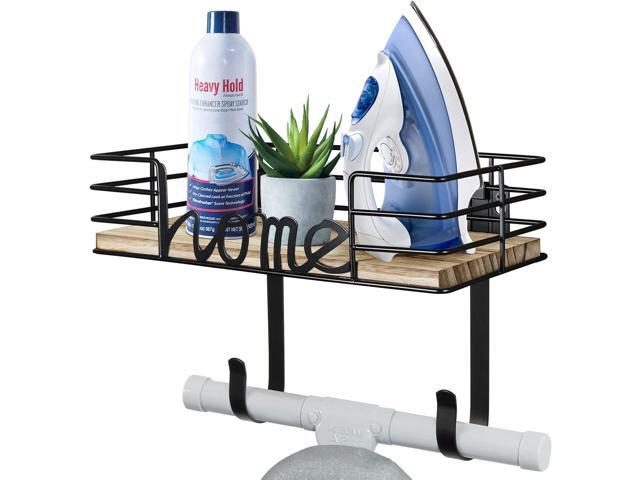 TJ. MOREE Ironing Board Hanger Wall Mount - Laundry Room Decor Iron and Ironing Board Holder with Large Storage Wooden Base Basket and Removable...