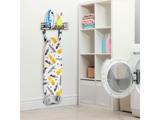 TJ. MOREE Ironing Board Hanger Wall Mount - Laundry Room Decor Iron and Ironing Board Holder with Large Storage Wooden Base Basket and Removable...