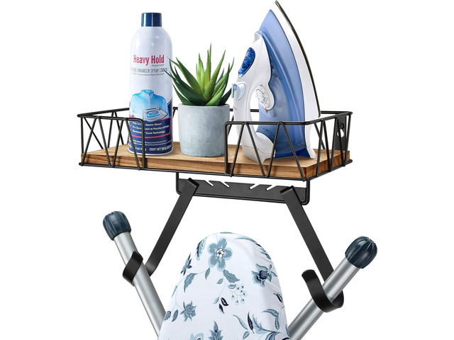 TJ. MOREE Ironing Board Holder Wall Mount - Laundry Room Iron and Ironing Board Hanger Laundry Room Decor Organization and Storage (T & V Shaped)