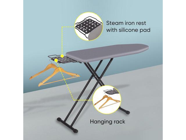 Jakeefud Deluxe Ironing Board with Heat Resistant Cover and Thicken Felt Pad, Heavy Sturdy Legs,Full Size Hanger Iron Board,Foldable (L-Grey)