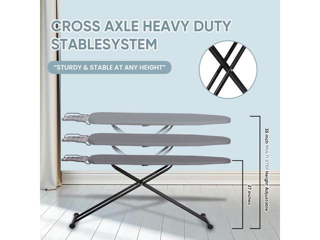 Jakeefud Deluxe Ironing Board with Heat Resistant Cover and Thicken Felt Pad, Heavy Sturdy Legs,Full Size Hanger Iron Board,Foldable (L-Grey)
