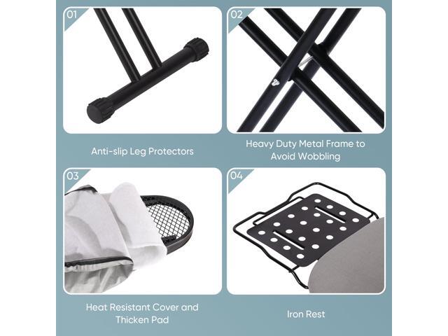 Jakeefud Deluxe Ironing Board with Heat Resistant Cover and Thicken Felt Pad, Heavy Sturdy Legs,Full Size Hanger Iron Board,Foldable (L-Grey)