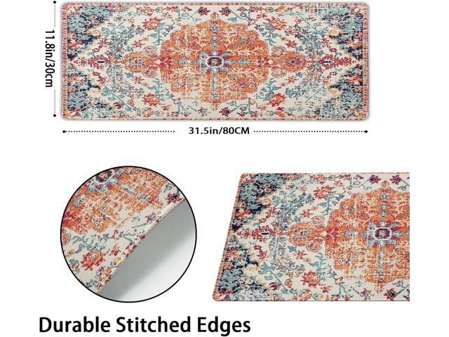 Orange Teal Boho Gaming Mouse Pad XL Rug Carpet Bohemian Retro Extended Large Desk Mat Big Mousepad Non-Slip Rubber Base Stitched Edge Long Desk...