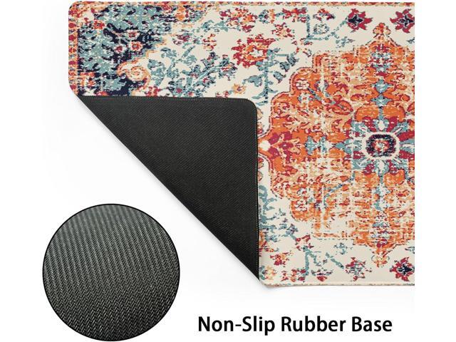 Orange Teal Boho Gaming Mouse Pad XL Rug Carpet Bohemian Retro Extended Large Desk Mat Big Mousepad Non-Slip Rubber Base Stitched Edge Long Desk...