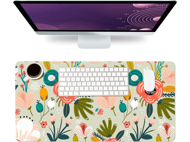 Floral Desk Mat, Large Non-Slip Leather Desk Pad Green 23.6'x11.8' Anti-Slip Computer PC Laptop Protector Gaming Mouse Pads for Office Home...