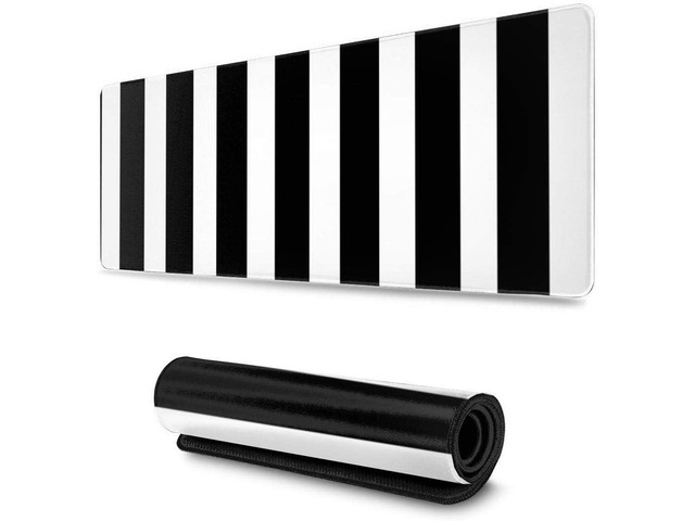 Black White Striped Gaming Mouse Pad XL, Non Slip Rubber Base Mousepad, Stitched Edges Desk Pad, Extended Large Mice Pad,31.5 X 11.8 Inch