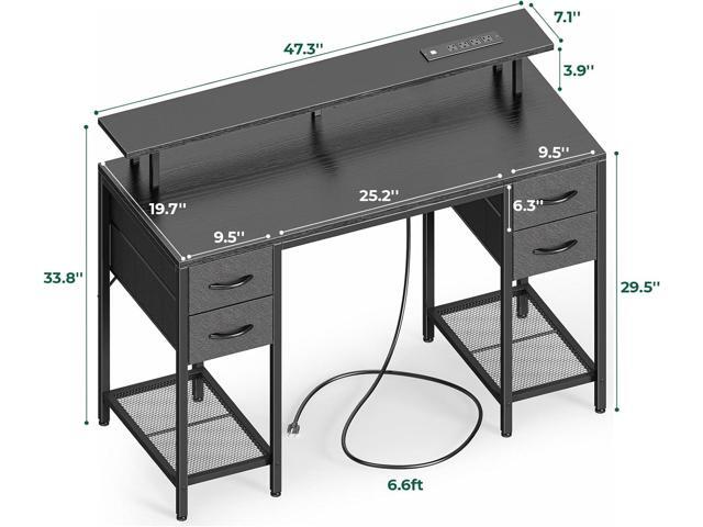 Huuger 47 inch Computer Desk with 4 Drawers, Gaming Desk with LED Lights & Power Outlets, Home Office Desk with Large Storage Space for Bedroom,...