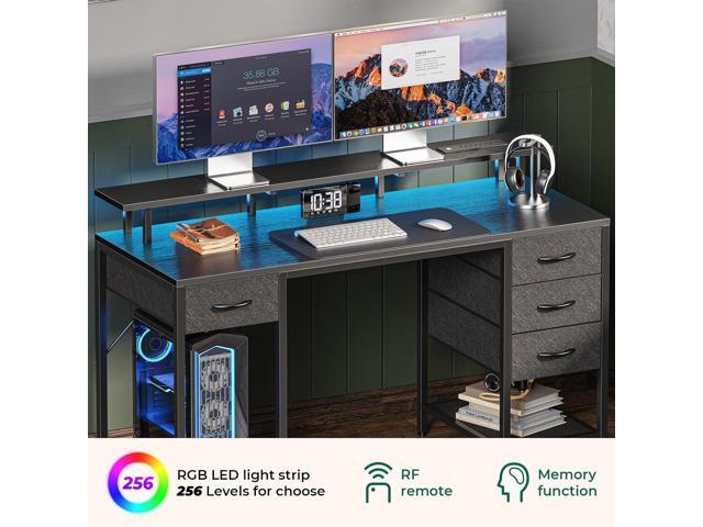 Huuger 47 inch Computer Desk with 4 Drawers, Gaming Desk with LED Lights & Power Outlets, Home Office Desk with Large Storage Space for Bedroom,...