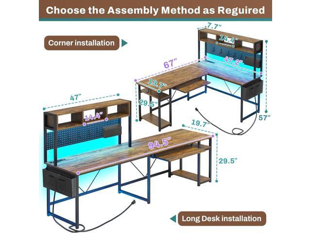SEDETA L Shaped Computer Desk, Reversible Corner Desk with Power Outlet and Pegboard, Computer Desk with Led Lights, Keyboard Tray, Headphone Hook...