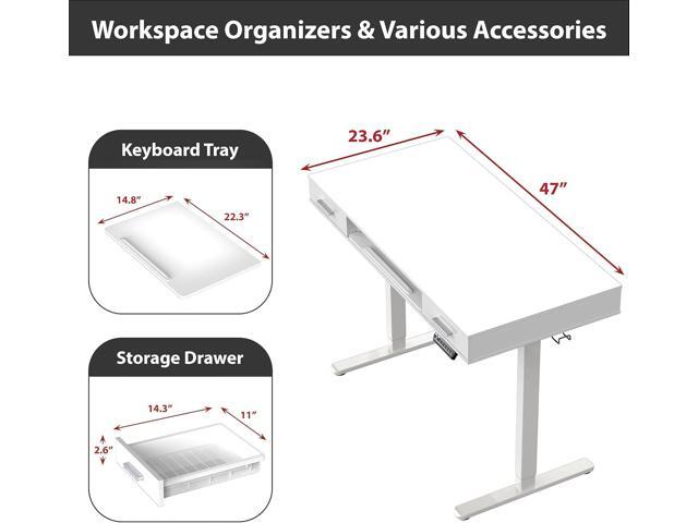 SHW 48-Inch Electric Height Adjustable Desk with Keyboard Tray and Two Drawers