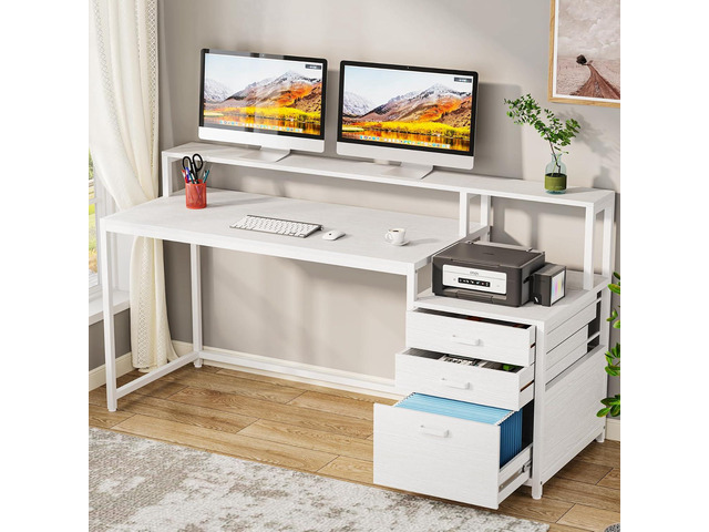 Tribesigns 63 Inch Computer Desk with File Drawer Cabinet, Ergonomic Desk Office Desk with Monitor Stand, Computer Table with Printer Space, Wood...