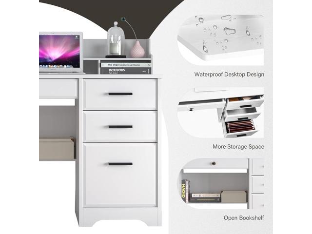 Catrimown Computer Desk with 4 Drawers and Hutch, Home Office White Writing Desk with File Drawer and Shelves for Small Spaces, Small Desk Study...
