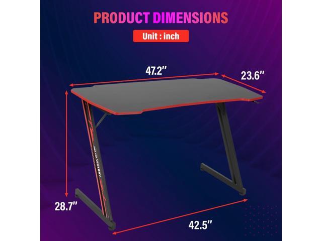 PayLessHere 47 Inch Modern Z-Shaped Gaming Desk Computer Desk for Home Office with Headphone Hook - Sturdy Workstation Table with Spacious Desktop,Red