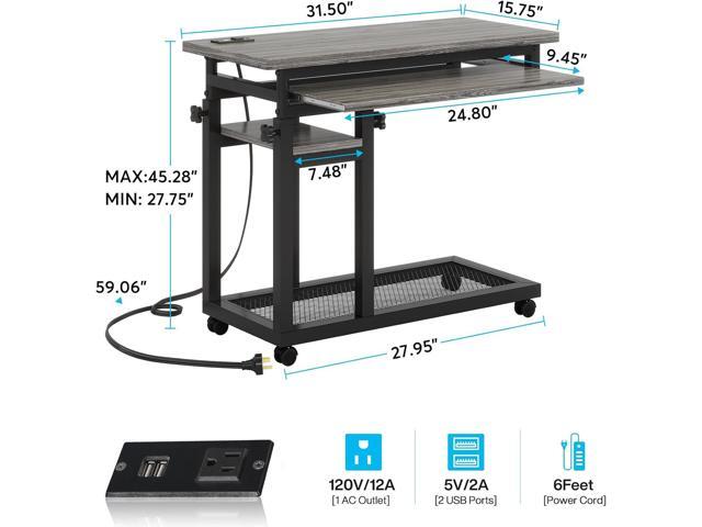 Tribesigns Small Portable Desk with Power Outlet, Height Adjustable Sofa Couch Bedside Laptop Table with Wheels, Mobile Standing Desk Rolling...