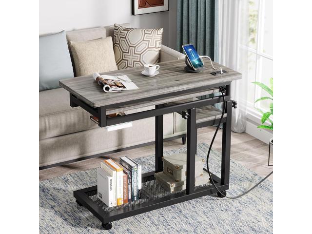 Tribesigns Small Portable Desk with Power Outlet, Height Adjustable Sofa Couch Bedside Laptop Table with Wheels, Mobile Standing Desk Rolling...