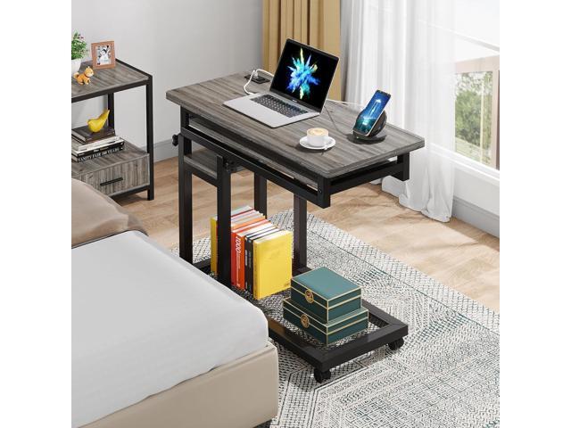 Tribesigns Small Portable Desk with Power Outlet, Height Adjustable Sofa Couch Bedside Laptop Table with Wheels, Mobile Standing Desk Rolling...