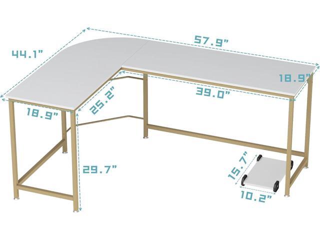 Teraves Reversible L Shaped Desk White - 57.9' Corner Gaming Computer Desk, Office Workstation Modern Home Study Writing Wooden Table
