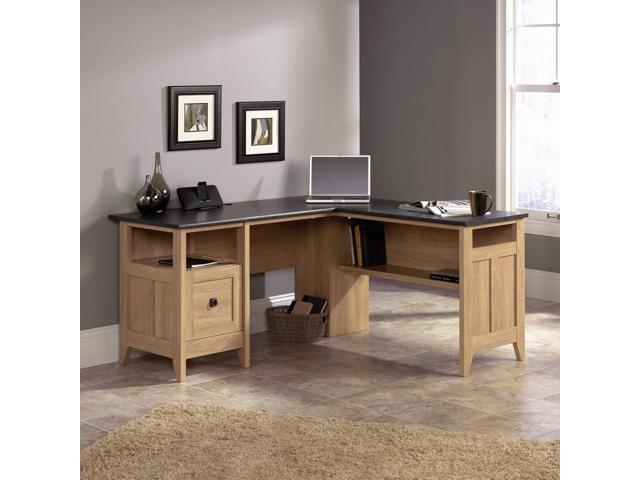 Sauder August Hill L-Shaped Corner Desk with Storage Drawer and Open Shelf for Home Office, in Dover Oak finish