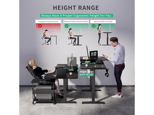 JWX Standing Adjustable Desk, 63 inches L Shaped Electric Standing Gaming Desk with Locking Wheels, Cup Holder, Headphone Hook, Cable Manager,...