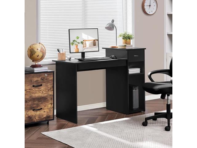Yaheetech Home Office Modern Desk and Chair Set Computer Desk w/Drawer & Shelves with Ergonomic Mesh Height Adjustable Office Chair