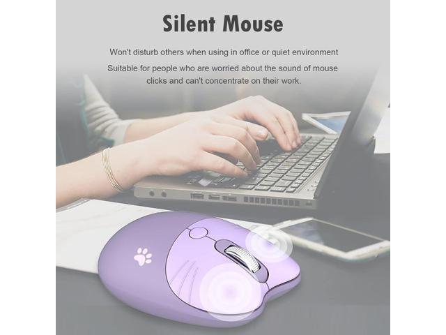 Lomiluskr Cute Cat Wireless Mouse, Lightweight Soundless Mice, 2.4G Wireless Mice, Candy Colors, Kawaii Mouse for Girls and Kids (Purple)