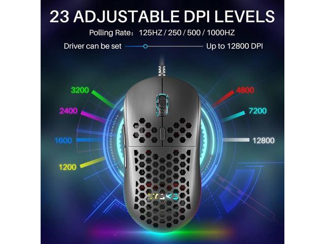 DIERYA M1SE Wired Gaming Mouse with Honeycomb Shell, 12800DPI Optical Sensor, 6 Programmable Macros, Software Support for Custom Key Config, and...