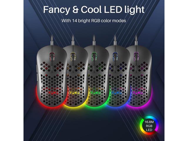 DIERYA M1SE Wired Gaming Mouse with Honeycomb Shell, 12800DPI Optical Sensor, 6 Programmable Macros, Software Support for Custom Key Config, and...
