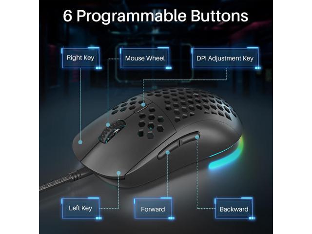 DIERYA M1SE Wired Gaming Mouse with Honeycomb Shell, 12800DPI Optical Sensor, 6 Programmable Macros, Software Support for Custom Key Config, and...