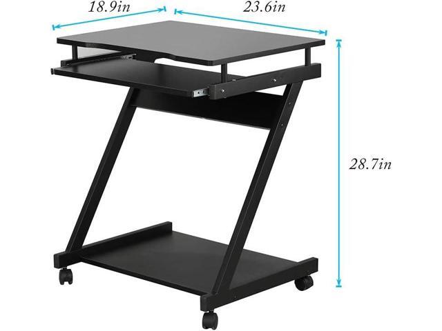 soges Small Rolling Computer Desk, Z Shape Laptop Desk Cart on Wheels, Mobile Computer Workstation for Home and Office with Keyboard Tray, Black