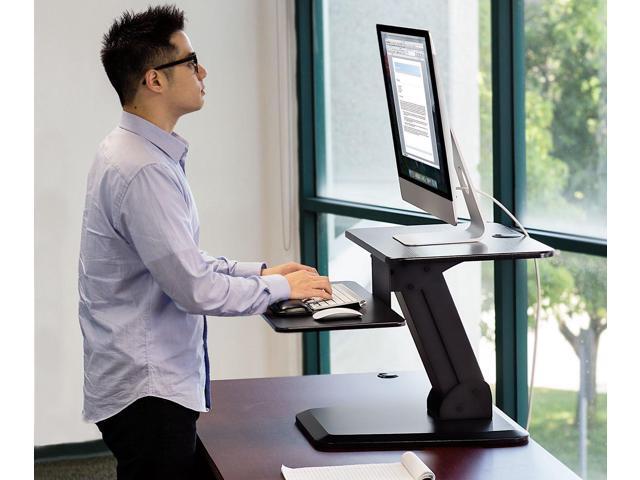 Mount-It! Sit Stand Desk Converter, Ergonomic Height Adjustable Tabletop Standing Desk, Gas Spring Compact Desk Riser MI-7916, Black Stand
