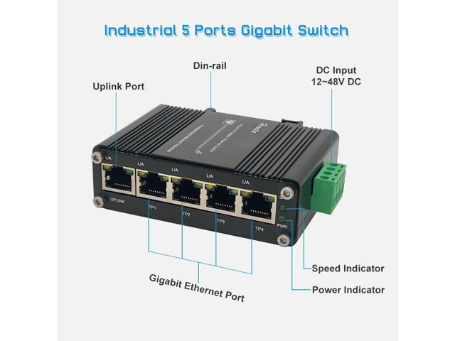 Hardened Industrial Gigabit Ethernet Switch 5-Port Mini Industrial Switch 10/100Mbps Half/Full Duplex and 1000Mbps Full Duplex