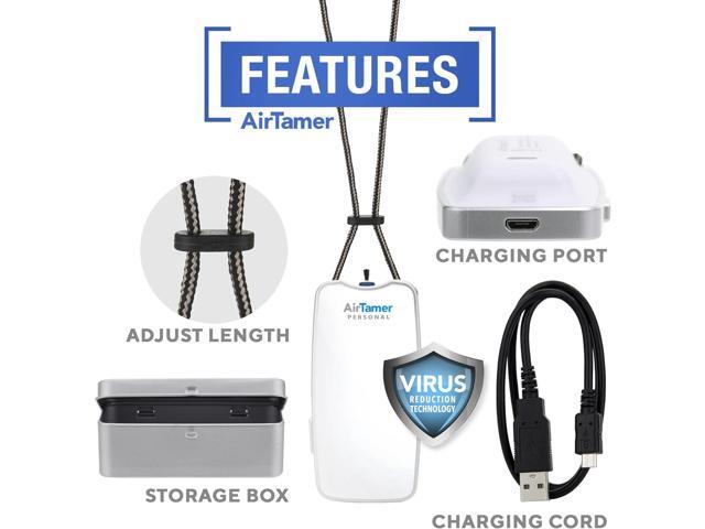 AirTamer A310W Personal Rechargeable and Portable Air Purifier Negative Ion Generator, Proven Performance, White with Metal Travel Case