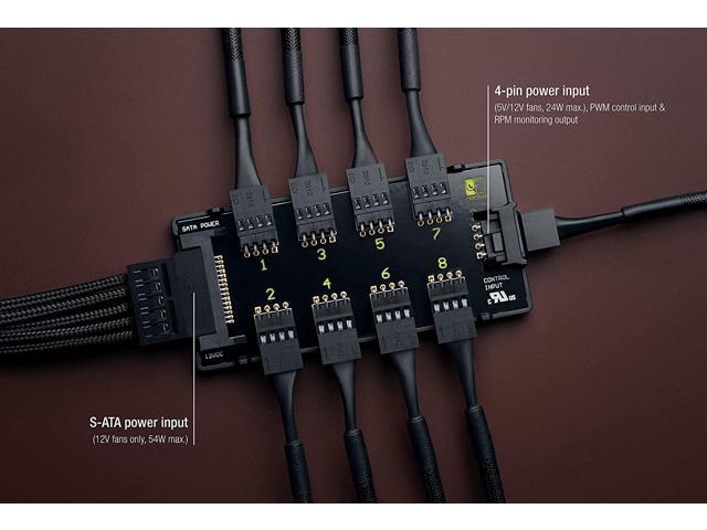 Noctua NA-FH1, 8 Channel Fan Hub for up to Eight 12V or 5V Based 4-pin PWM or 3-pin Fans (Black)