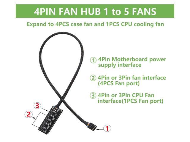 CERRXIAN 4 Pin PWM Fan Hub Splitter Power Supply Cable 1 to 5 Way PC CPU Cooling Case Fan Power Extension Cable for ATX Computer Case 4-Pin & 3-Pin...