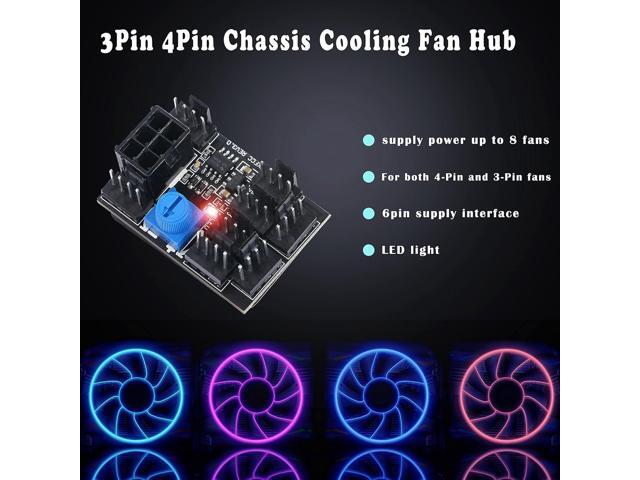 MEIRIYFA 3 Pin 4 Pin Fan Adapter PWM PC Chassis Cooling Fan Hub 8 Way Splitter DC12V Speed Controller with 6 Pin Power Port,Chassis Fan Pressure...