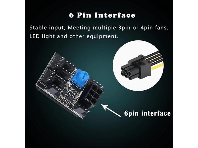 MEIRIYFA 3 Pin 4 Pin Fan Adapter PWM PC Chassis Cooling Fan Hub 8 Way Splitter DC12V Speed Controller with 6 Pin Power Port,Chassis Fan Pressure...