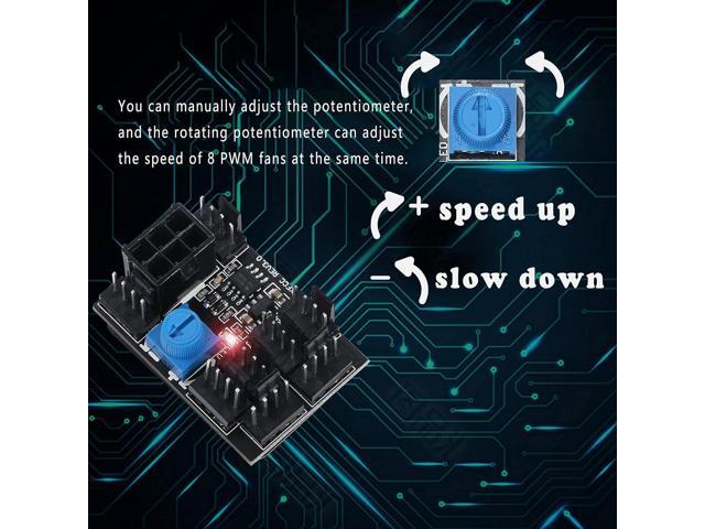 MEIRIYFA 3 Pin 4 Pin Fan Adapter PWM PC Chassis Cooling Fan Hub 8 Way Splitter DC12V Speed Controller with 6 Pin Power Port,Chassis Fan Pressure...