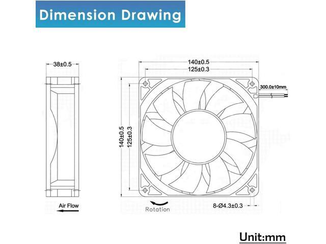 GDSTIME 140mm High Static Pressure Cooling Fan 2-Pin 140x140x38mm DC 12V Ball Bearing for Radiator Heatsink