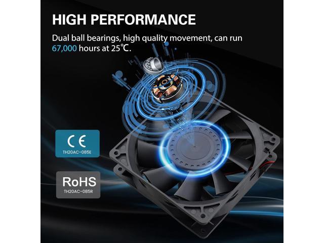 GDSTIME 140mm High Static Pressure Cooling Fan 2-Pin 140x140x38mm DC 12V Ball Bearing for Radiator Heatsink