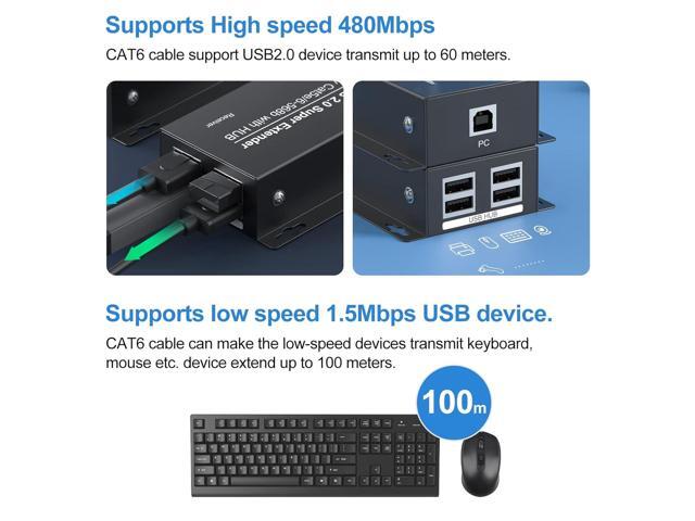 USB Extender Over Ethernet 200ft USB2.0 HUB RJ45 Cat5e/6 up to 480Mbps with Power Adapter Two Cameras Work in Sync Support Windows MacOS Android Linux