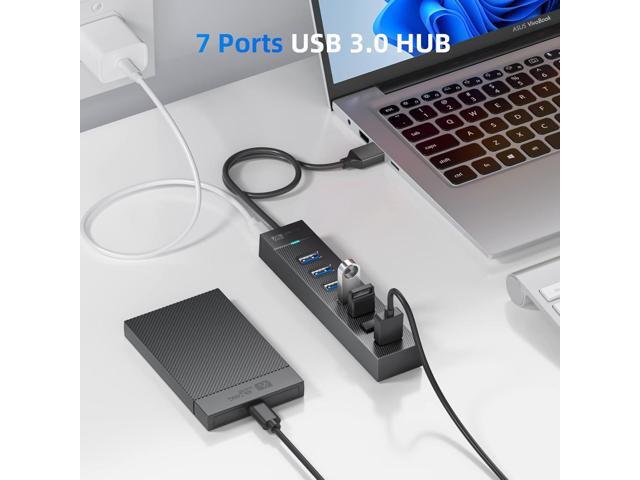 7-Ports USB Hub, SANZANG USB 3.0 Hub, USB Extender for Laptop, Flash Drive, HDD, Console, Printer, Camera, Keyboard, Mouse (1.6FT)